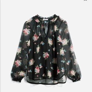 NWT Ella Miss sheer flower print black blouse
